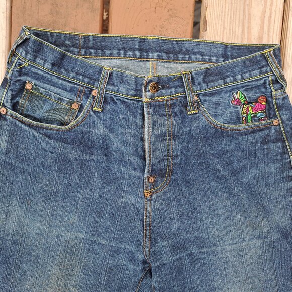 Vintage RMC Jeans Men's Graphic Navy and Blue Jeans Size 34x32 - Picture 4 of 14